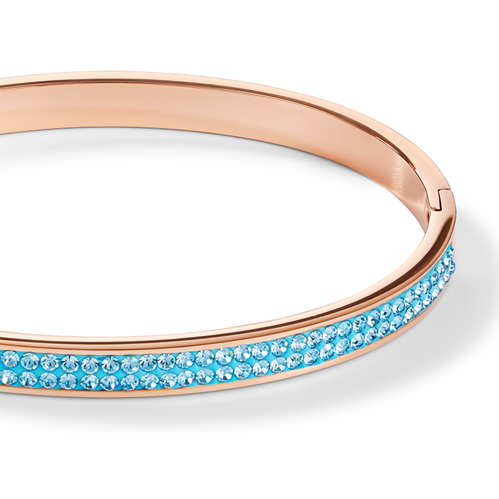 Bangle stainless steel rose gold & crystals pavé aqua