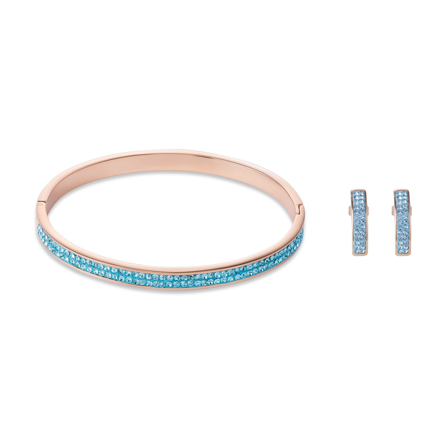 Bangle stainless steel rose gold & crystals pavé aqua