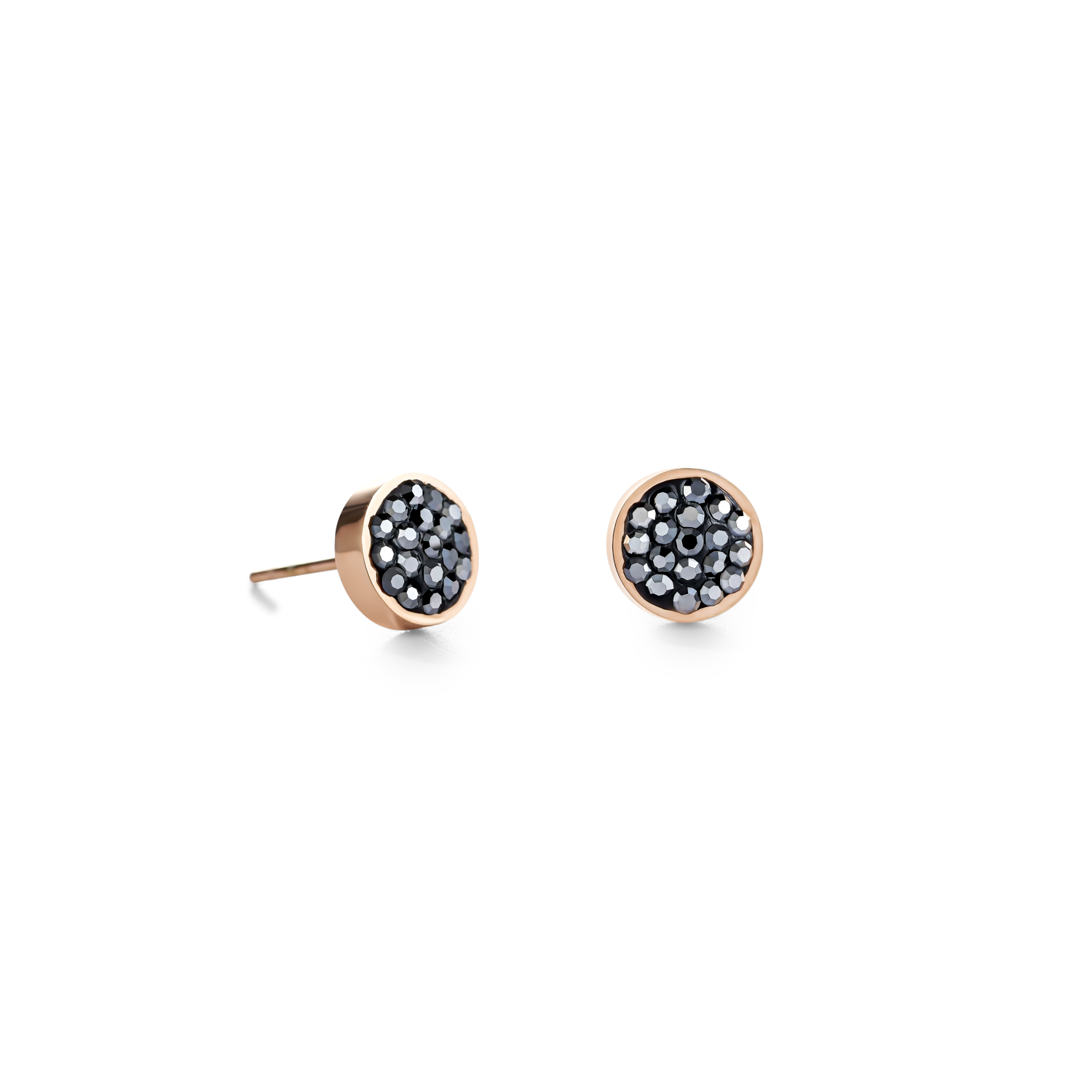 Earrings stainless steel rose gold & crystals pavé anthracite