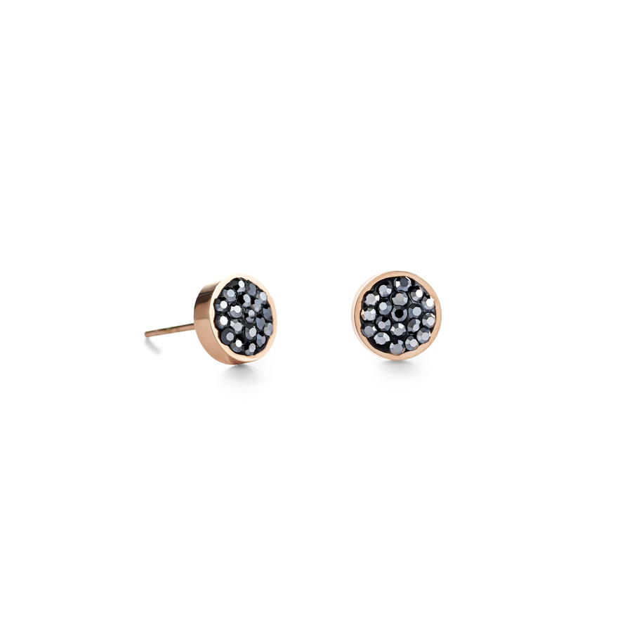 Earrings stainless steel rose gold & crystals pavé anthracite
