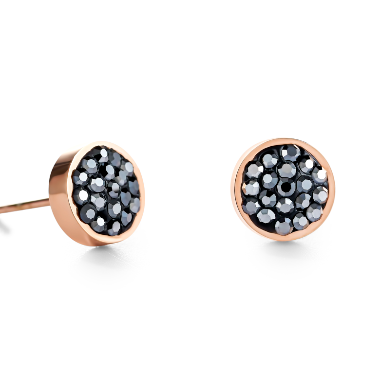 Earrings stainless steel rose gold & crystals pavé anthracite