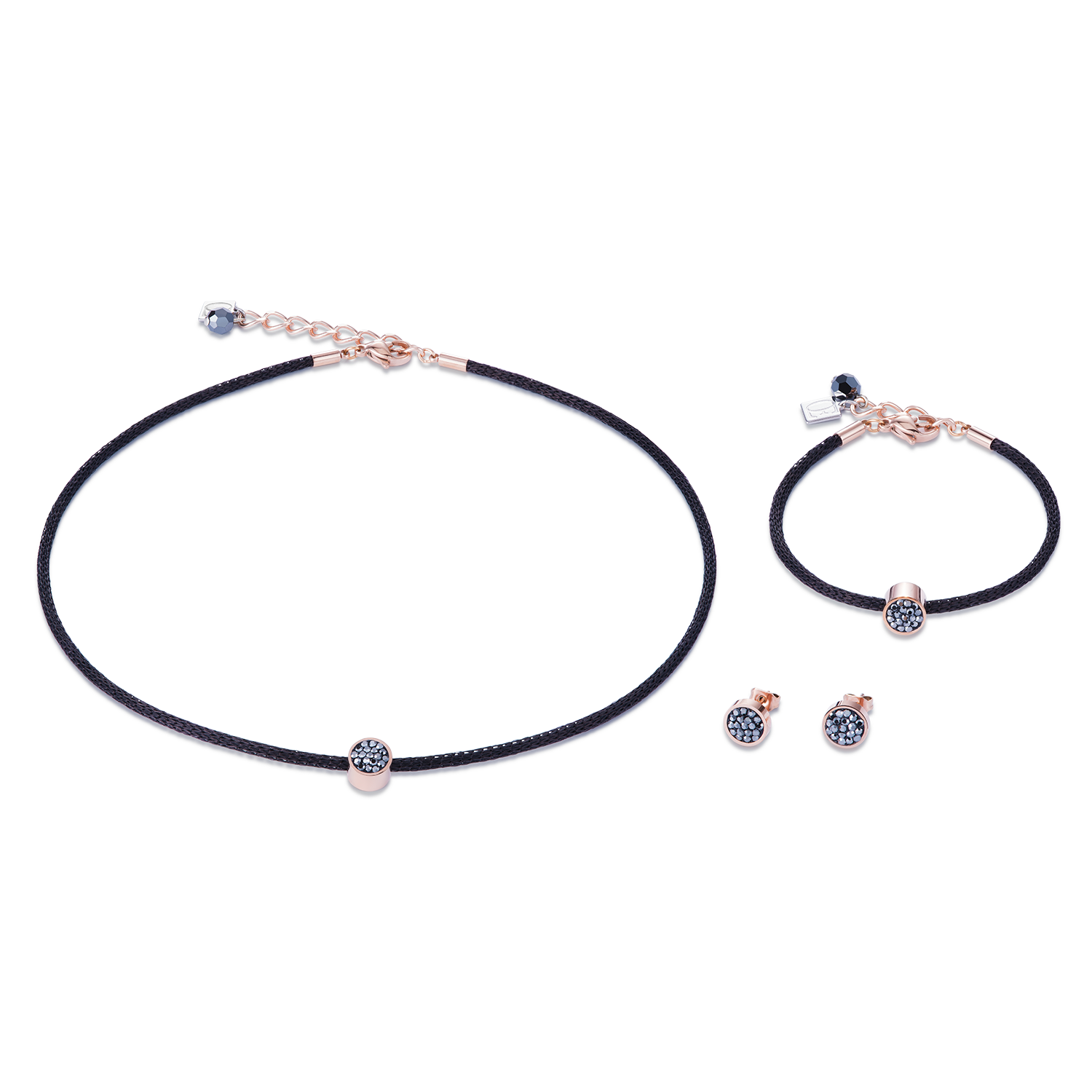 Earrings stainless steel rose gold & crystals pavé anthracite