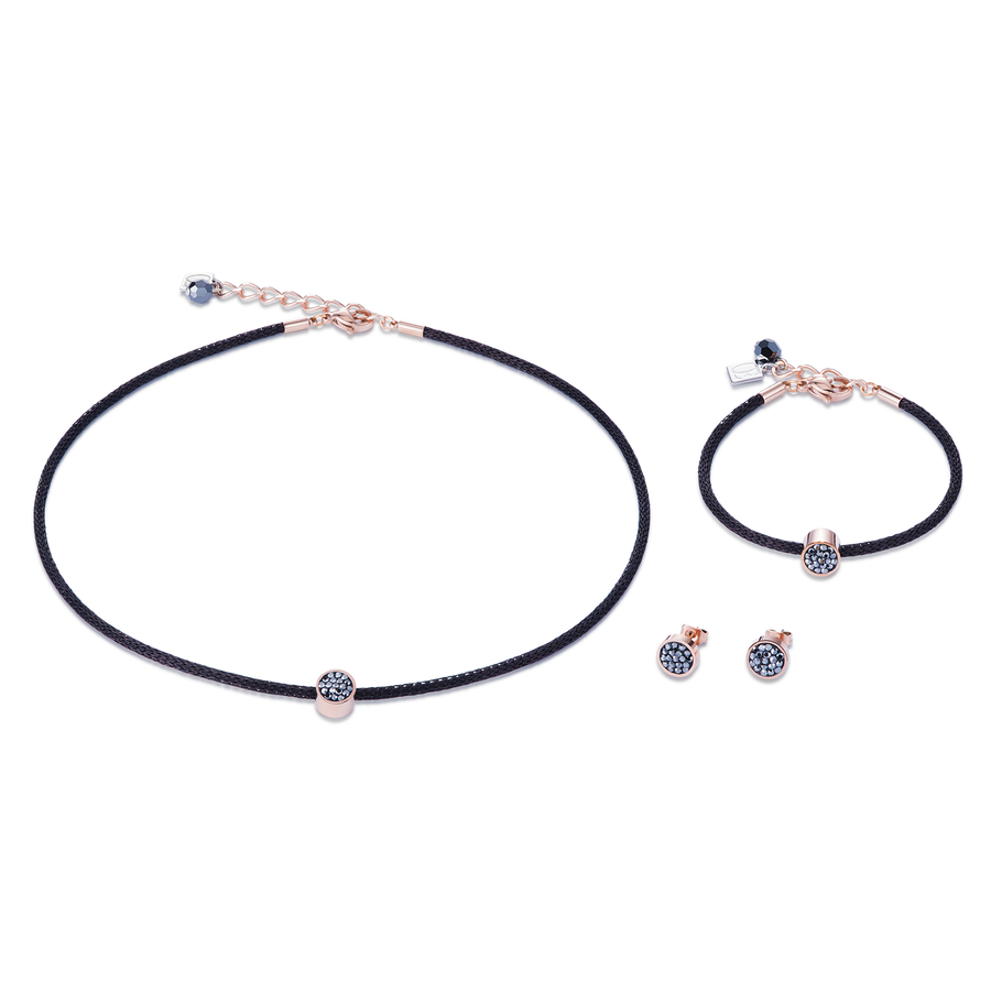Earrings stainless steel rose gold & crystals pavé anthracite