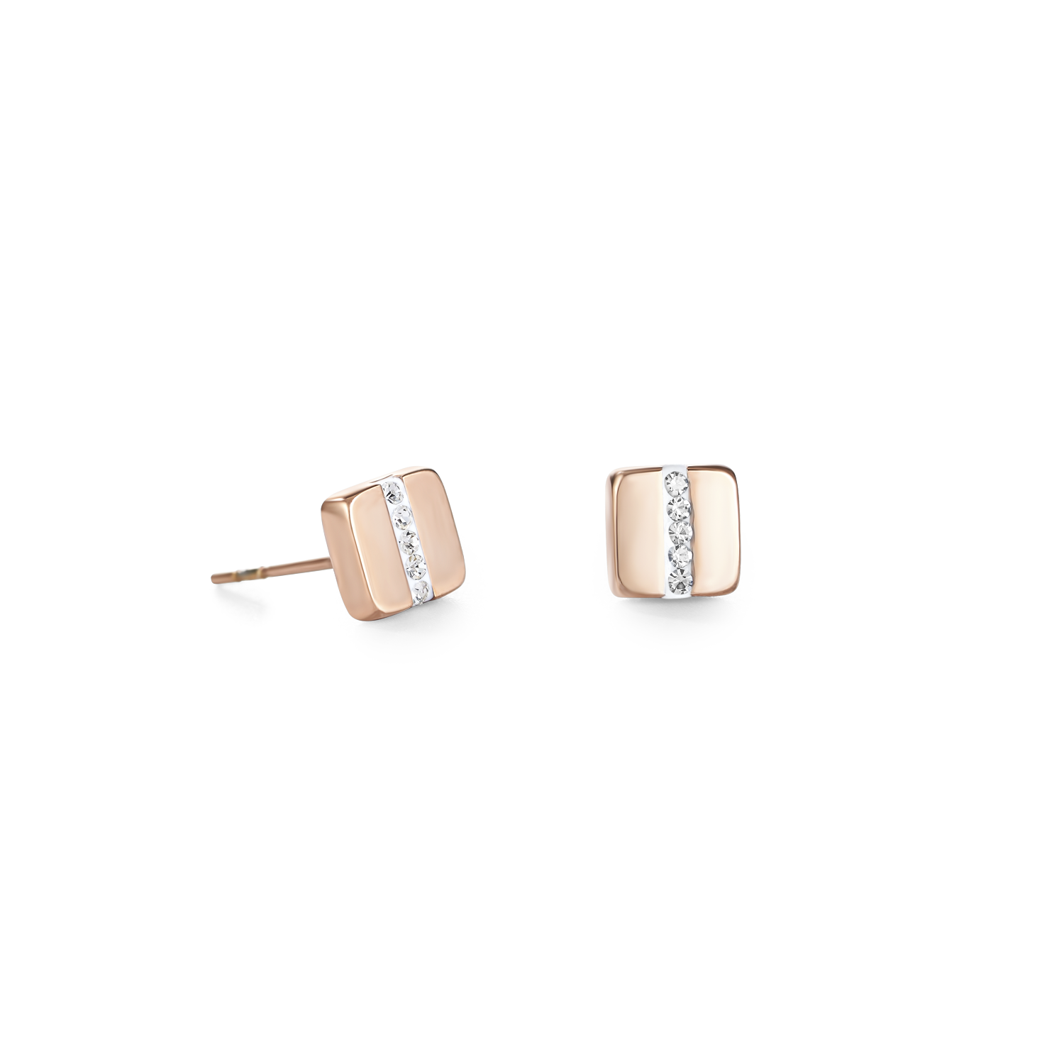 Earrings stainless steel square rose gold & crystals pavé strip crystal