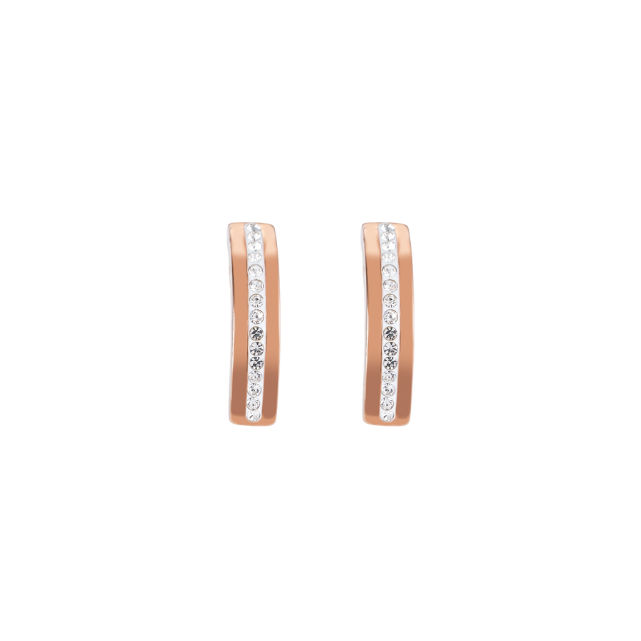 Earrings stainless steel rose gold & crystals pavé strip crystal