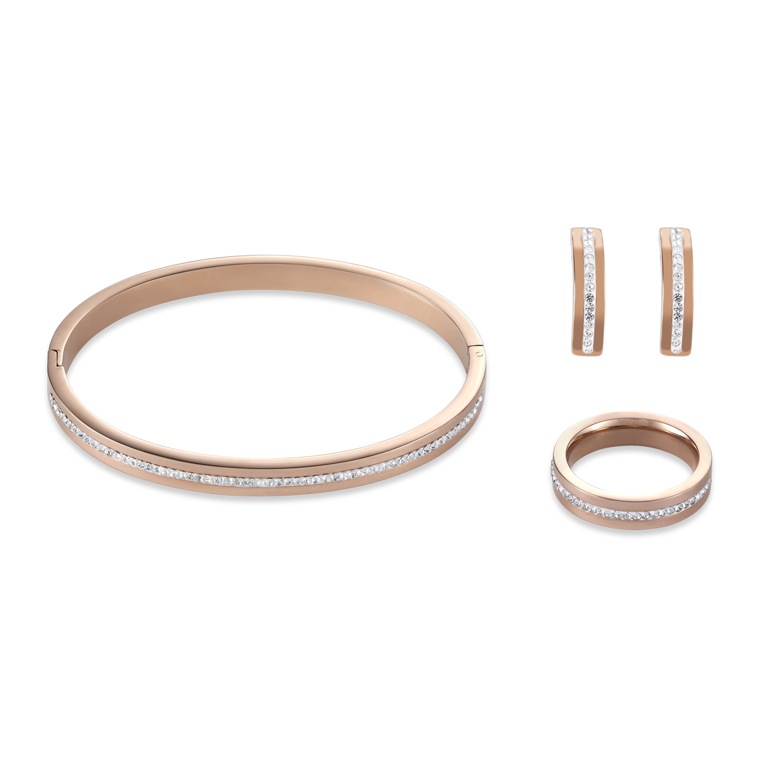 Earrings stainless steel rose gold & crystals pavé strip crystal
