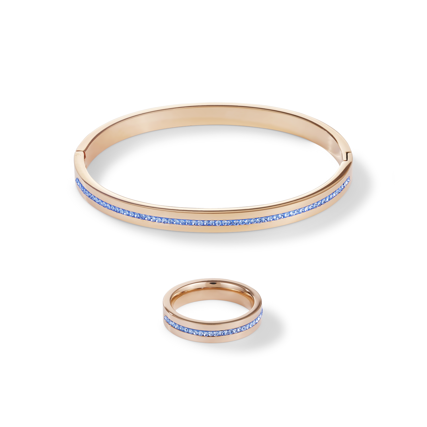 Bangle stainless steel rose gold & crystals pavé strip light blue