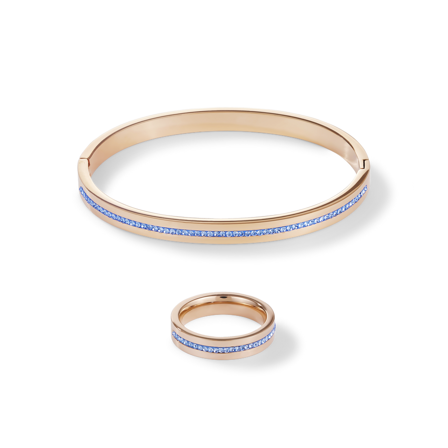 Bangle stainless steel rose gold & crystals pavé strip light blue