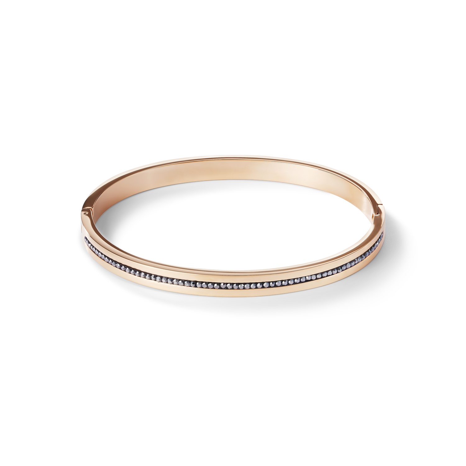 Bangle stainless steel rose gold & crystals pavé strip anthracite