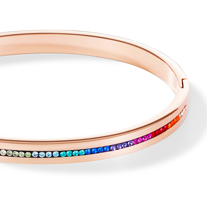 Bangle stainless steel rose gold & crystals pavé strip multicolour