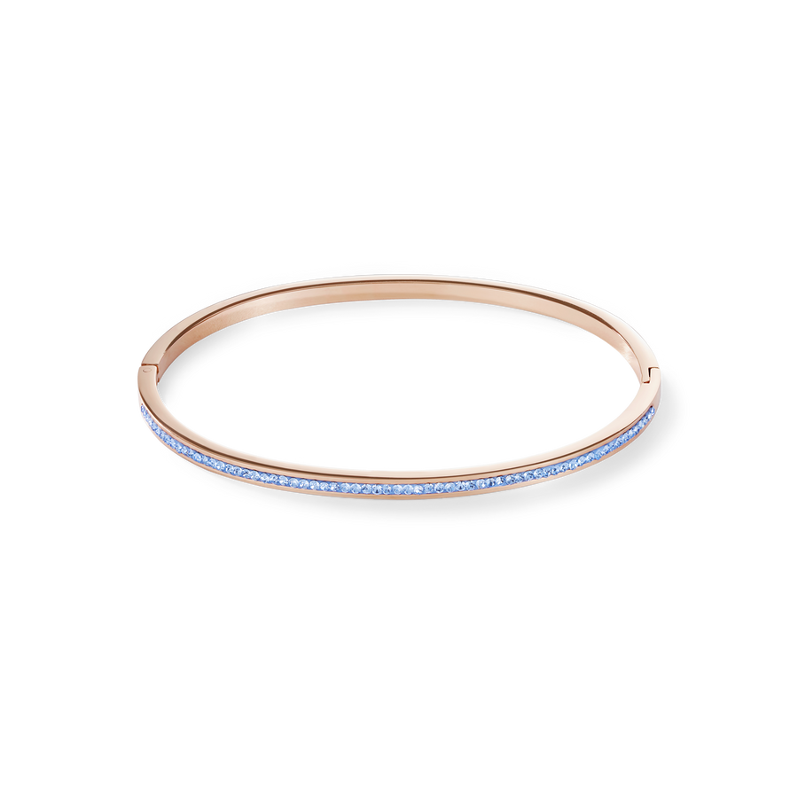 Bangle slim stainless steel rose gold & crystals pavé light blue
