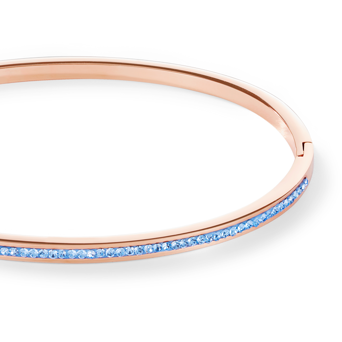 Bangle slim stainless steel rose gold & crystals pavé light blue