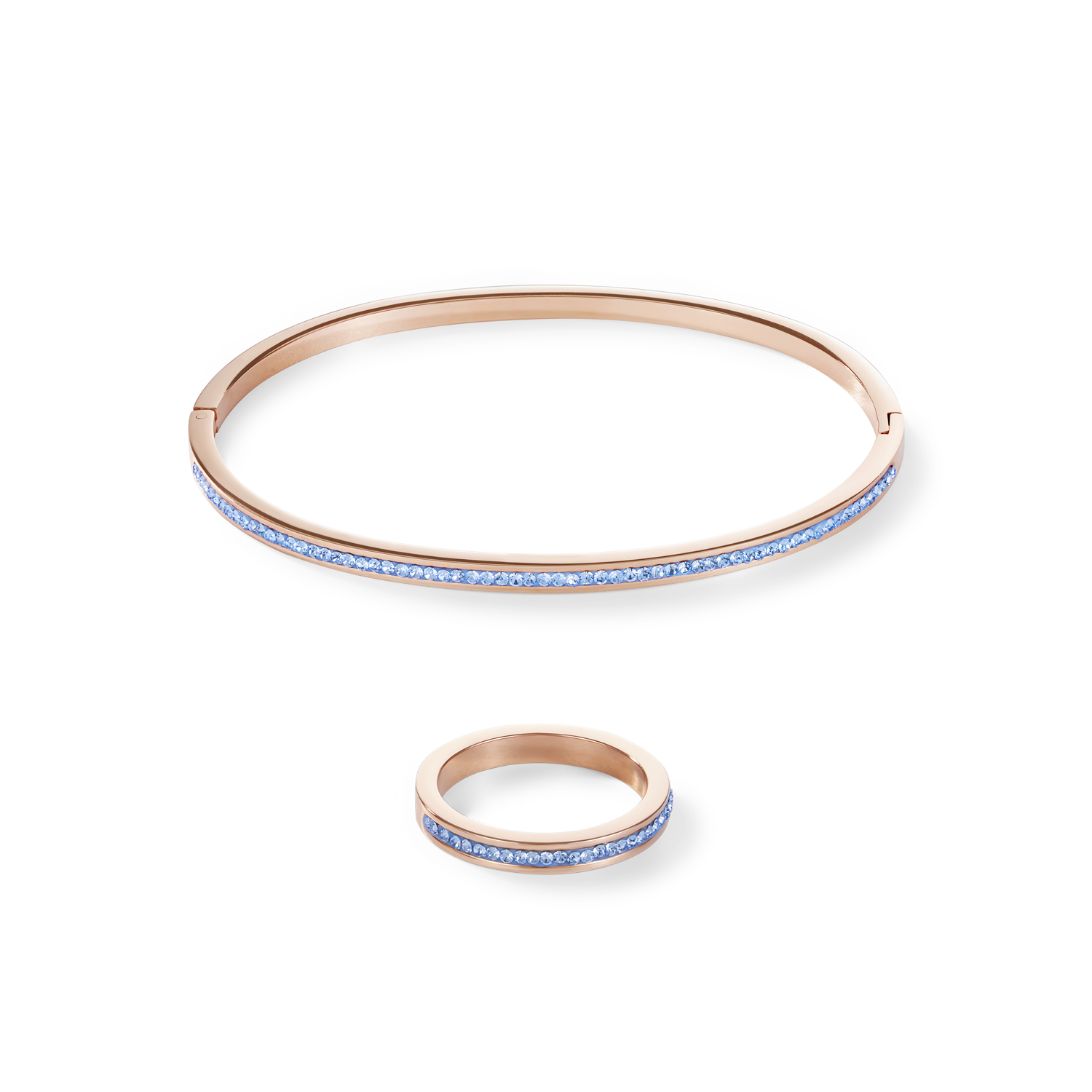 Bangle slim stainless steel rose gold & crystals pavé light blue