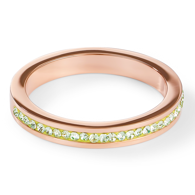 Ring slim stainless steel rose gold & crystals pavé green