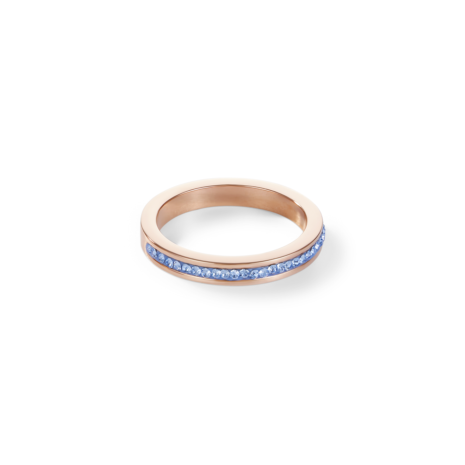 Ring slim stainless steel rose gold & crystals pavé light blue