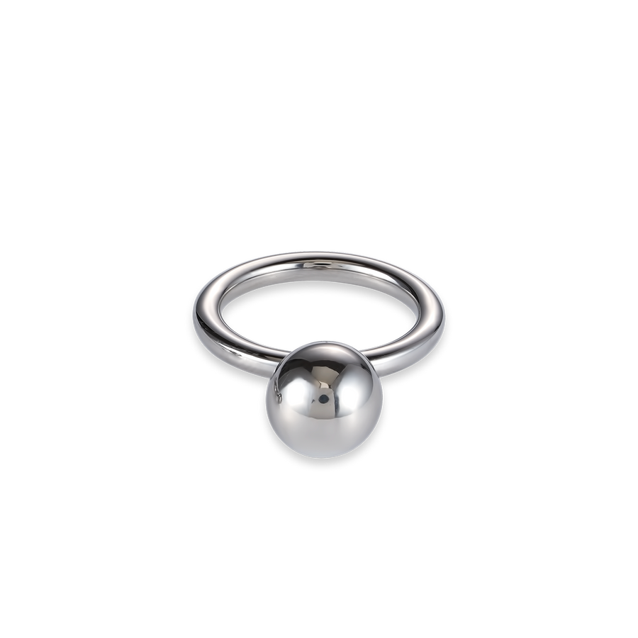 Ring stainless steel ball large silver