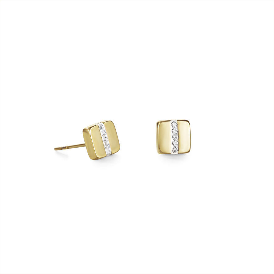 Earrings stainless steel square gold & crystals pavé strip crystal