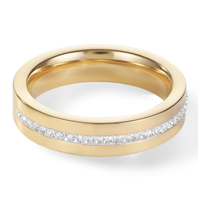 Ring stainless steel gold & crystals pavé strip crystal