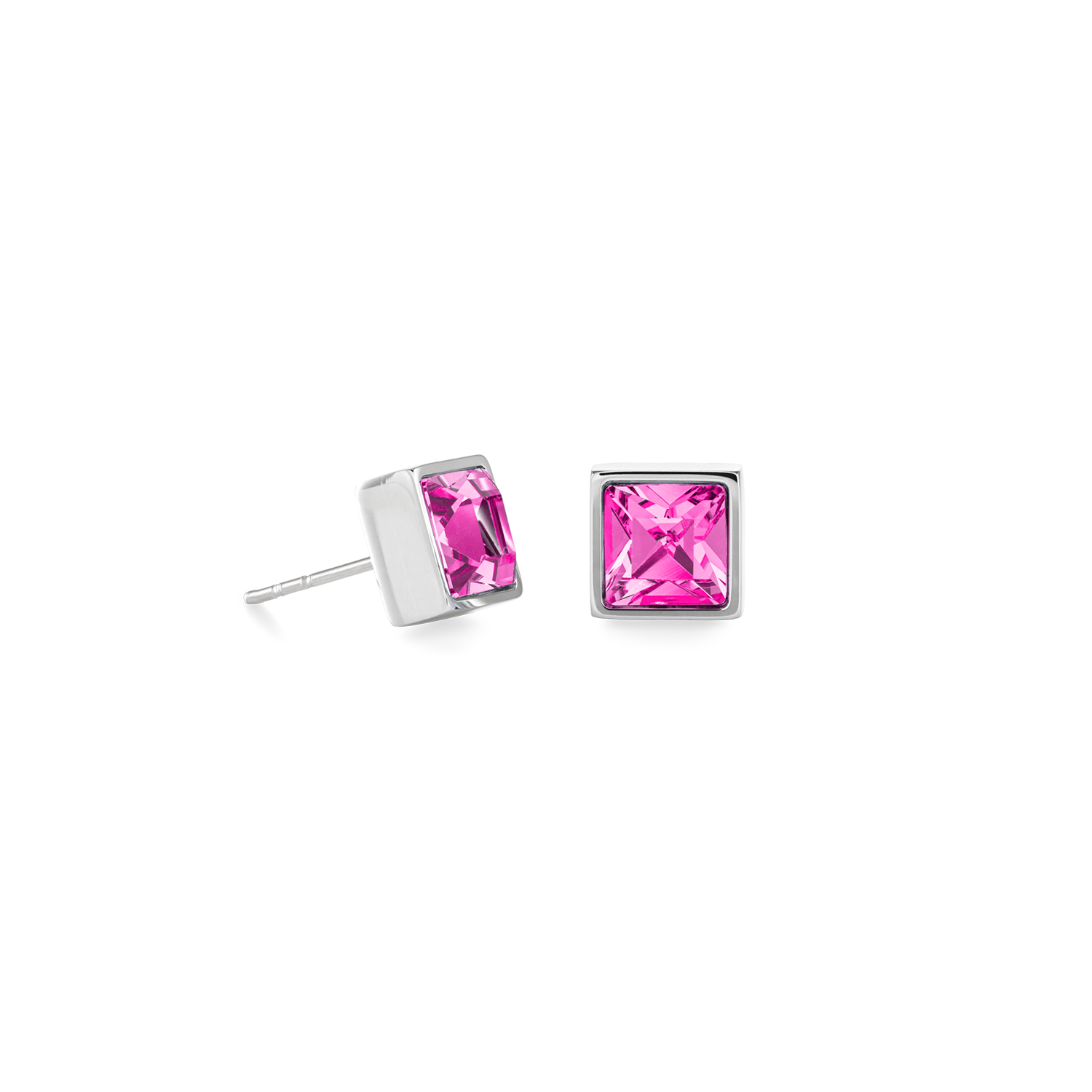 Brilliant Square big earrings silver pink