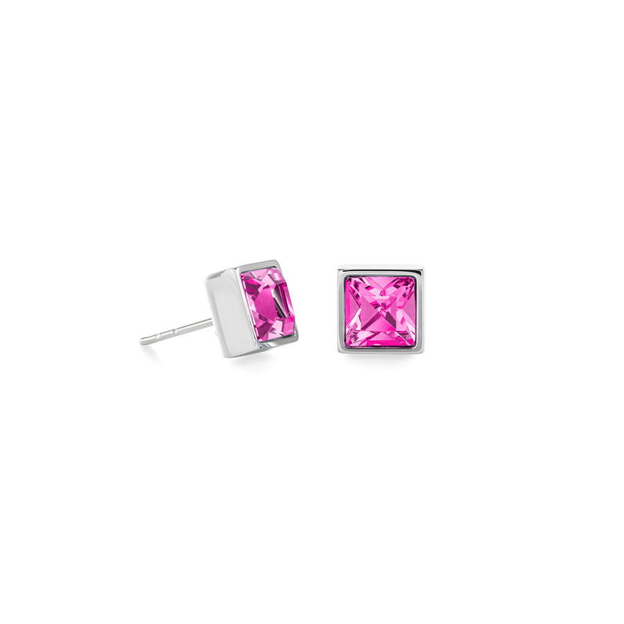 Brilliant Square big earrings silver pink