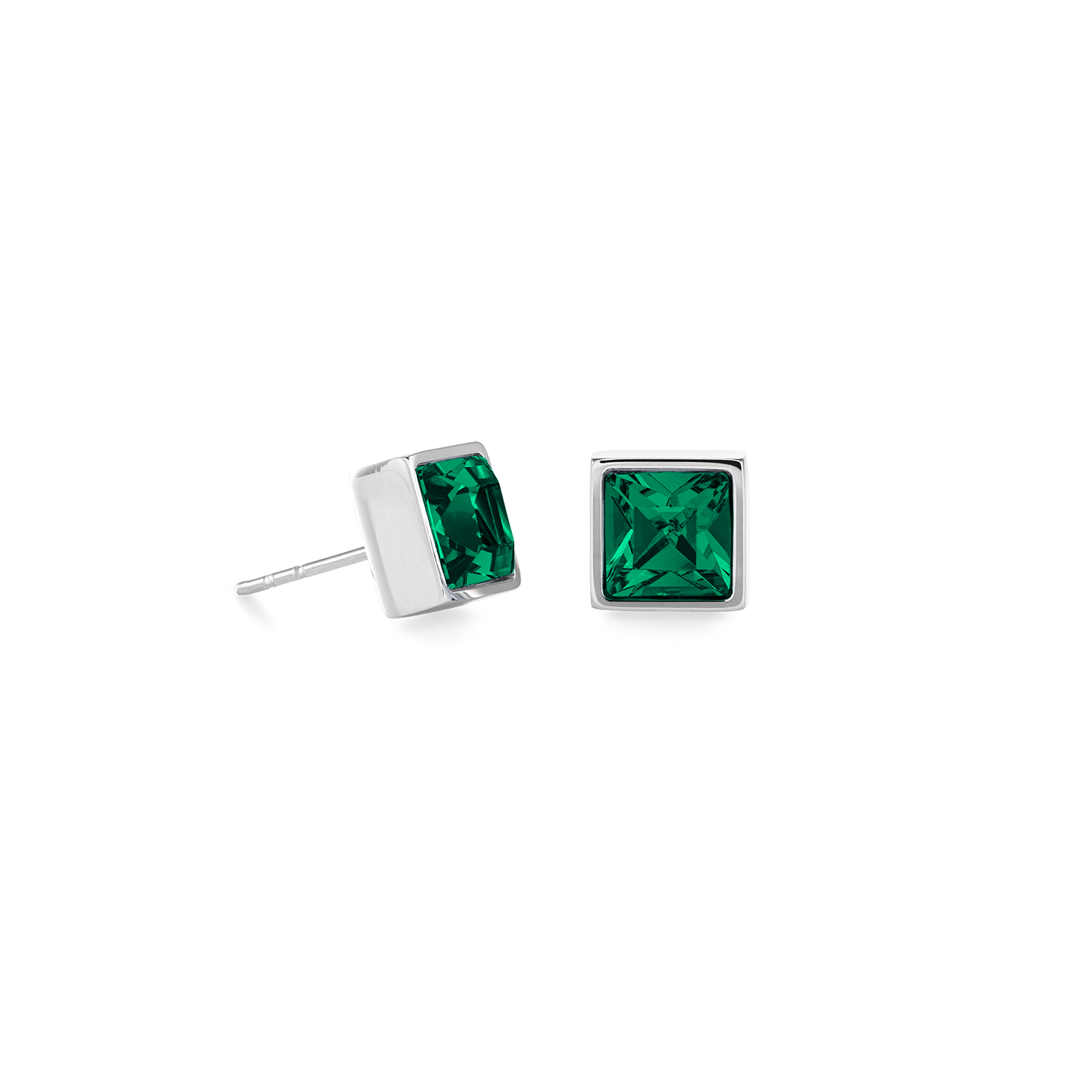 Brilliant Square big earrings silver dark green