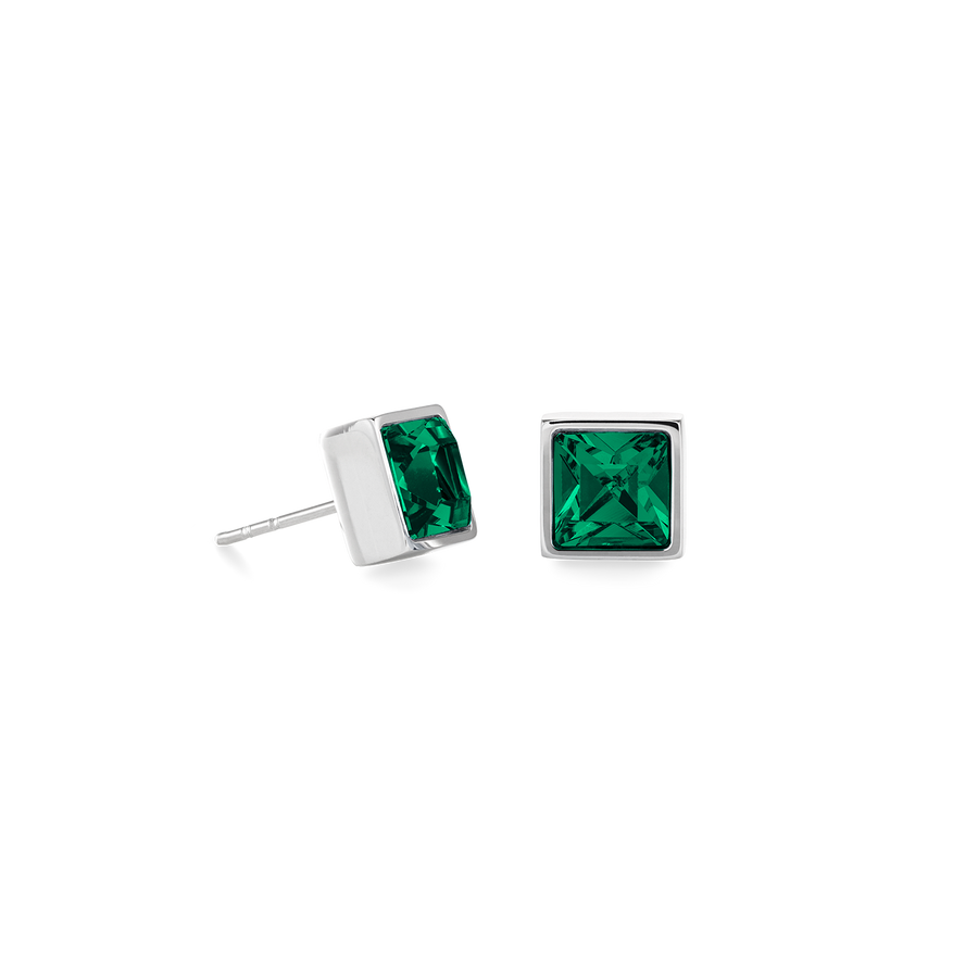 Brilliant Square big earrings silver dark green