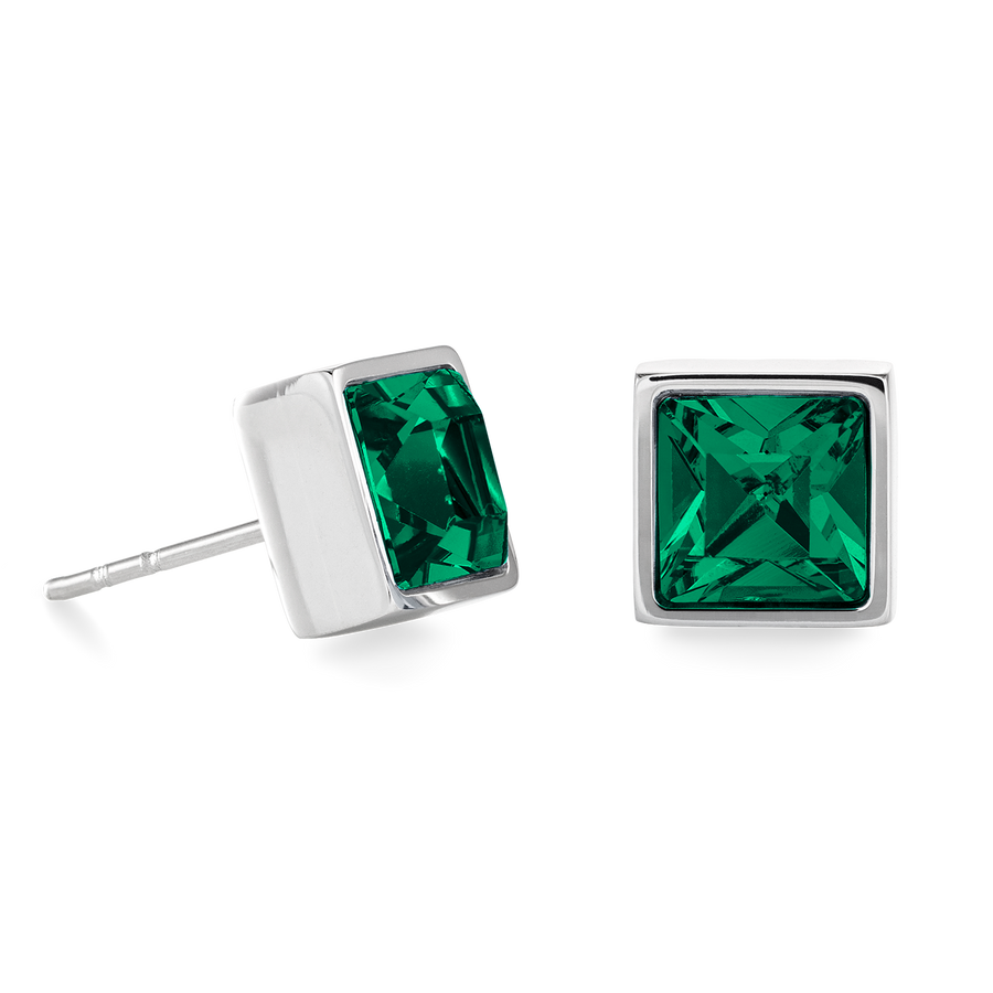 Brilliant Square big earrings silver dark green