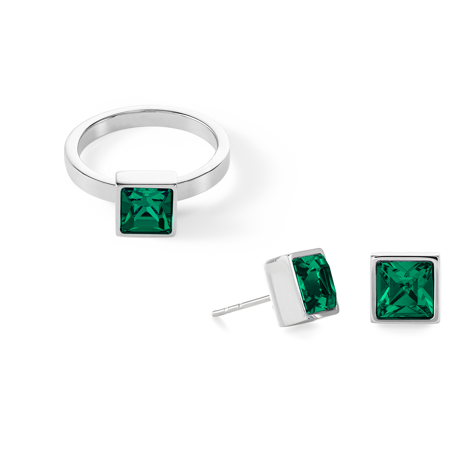 Brilliant Square big earrings silver dark green