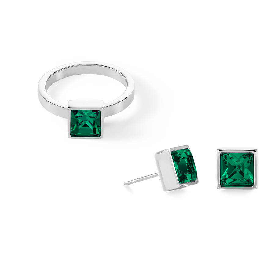 Brilliant Square big earrings silver dark green