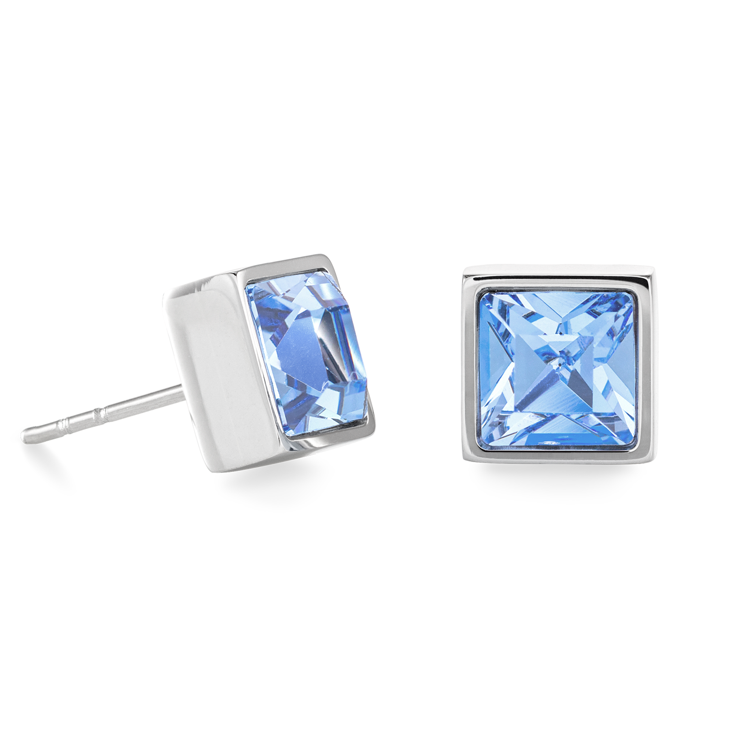 Brilliant Square big earrings silver light blue