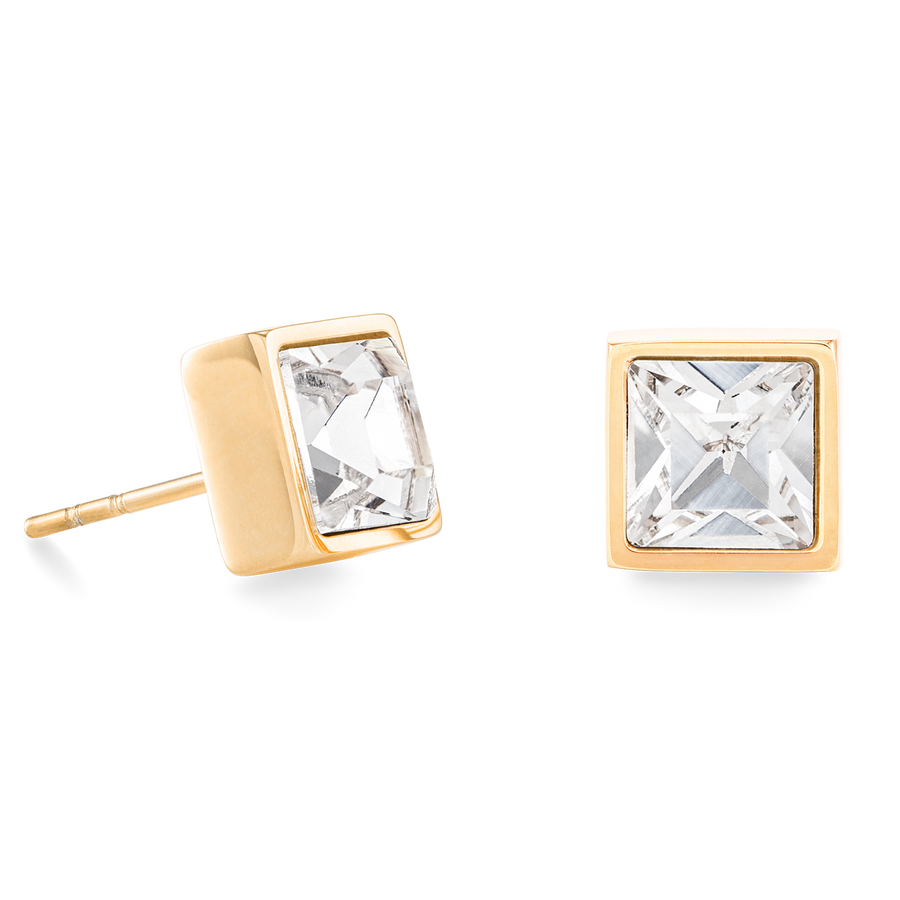 Brilliant Square big earrings gold crystal