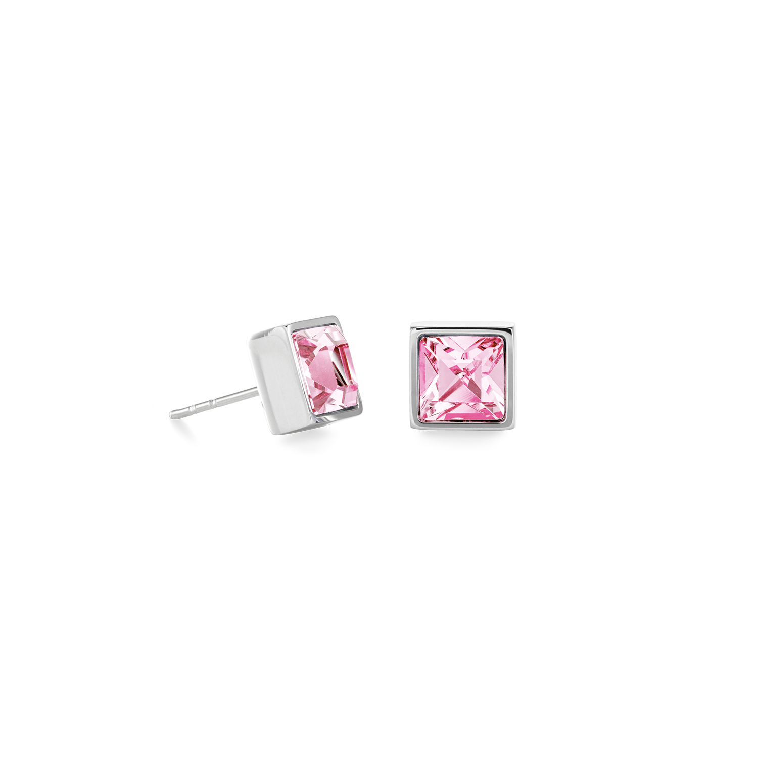 Brilliant Square big earrings silver light pink