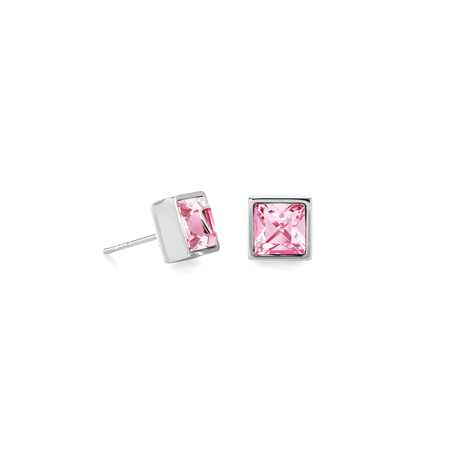 Brilliant Square big earrings silver light pink