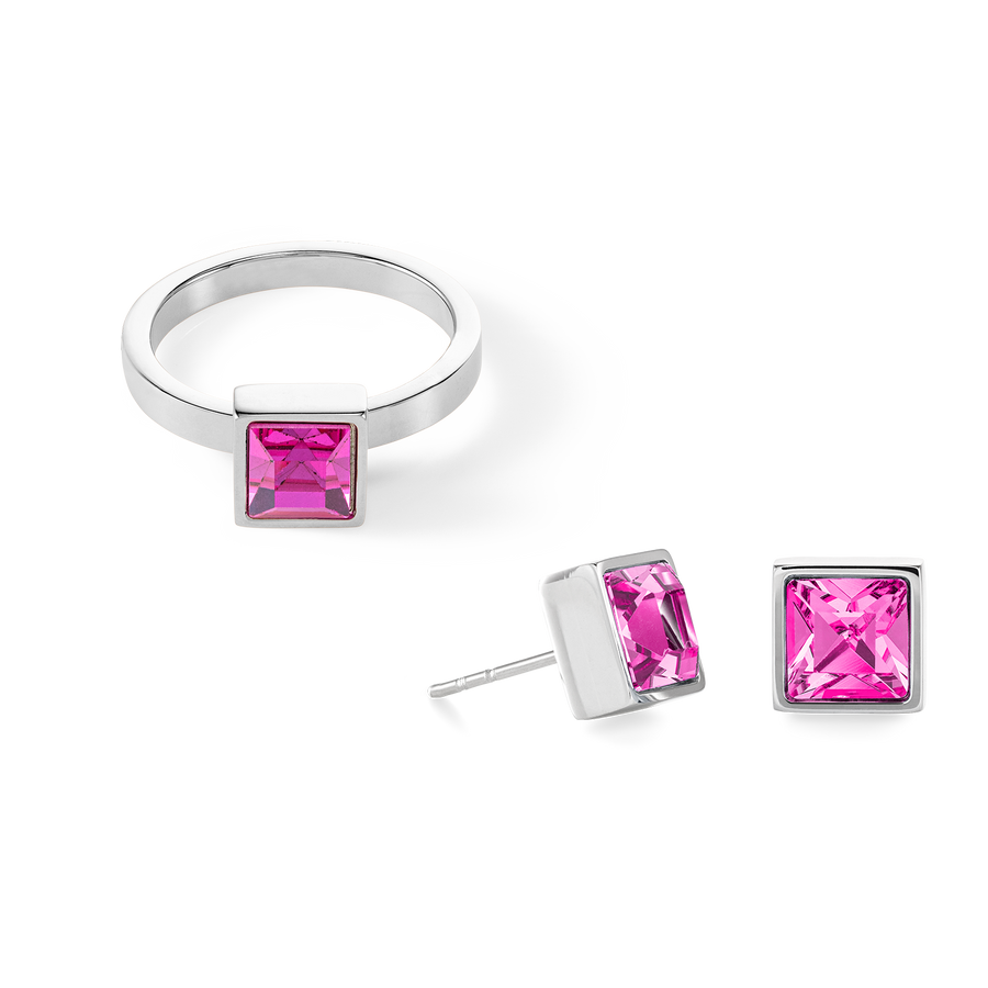Brilliant Square big earrings silver light pink