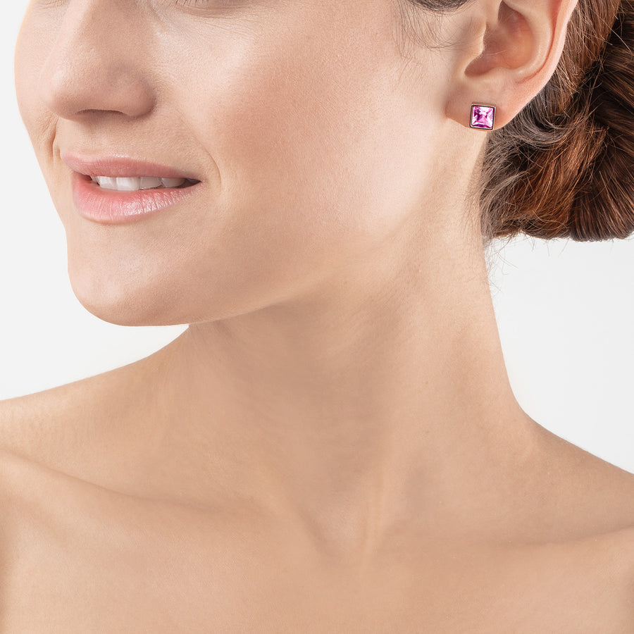 Brilliant Square big earrings silver light pink