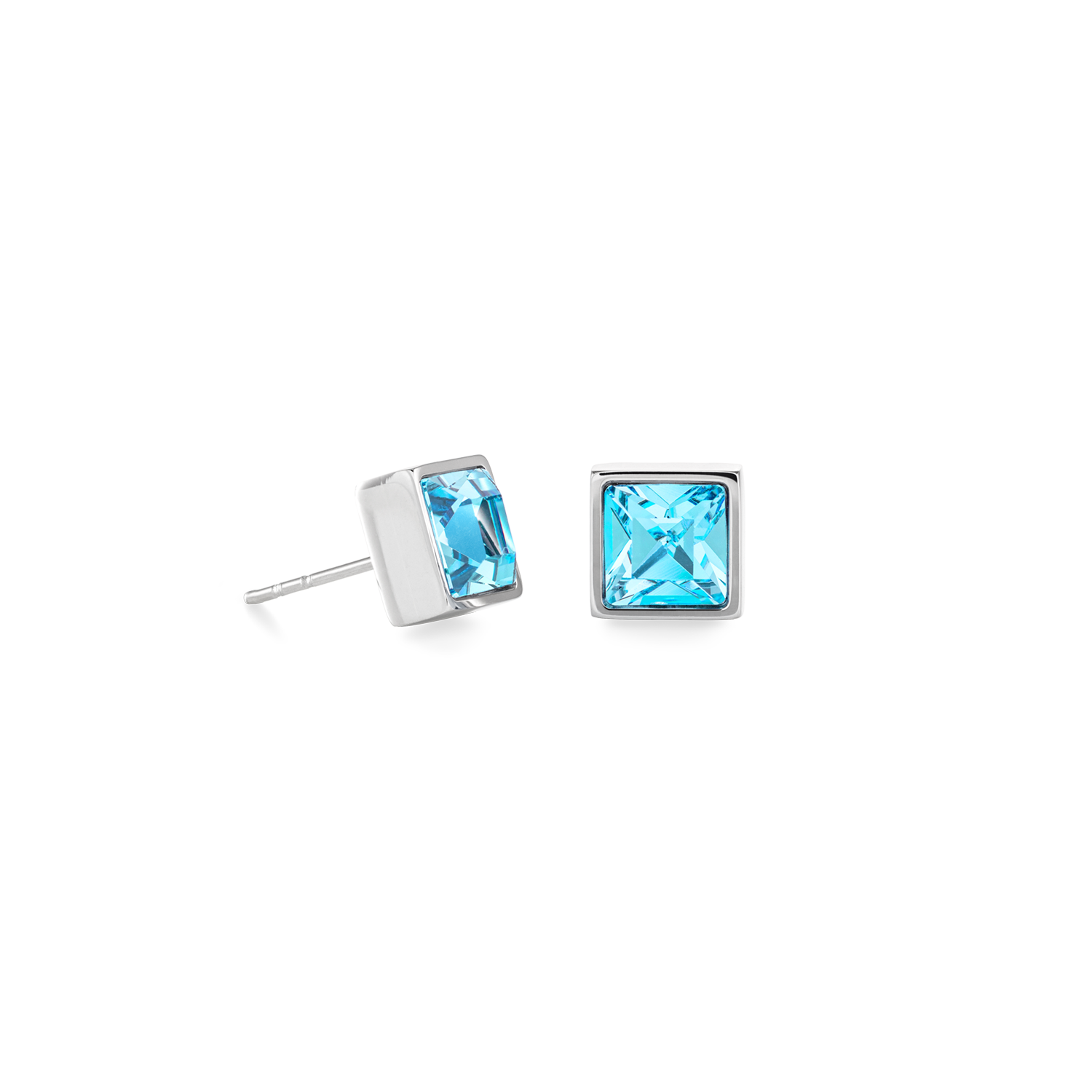 Brilliant Square big earrings silver aqua