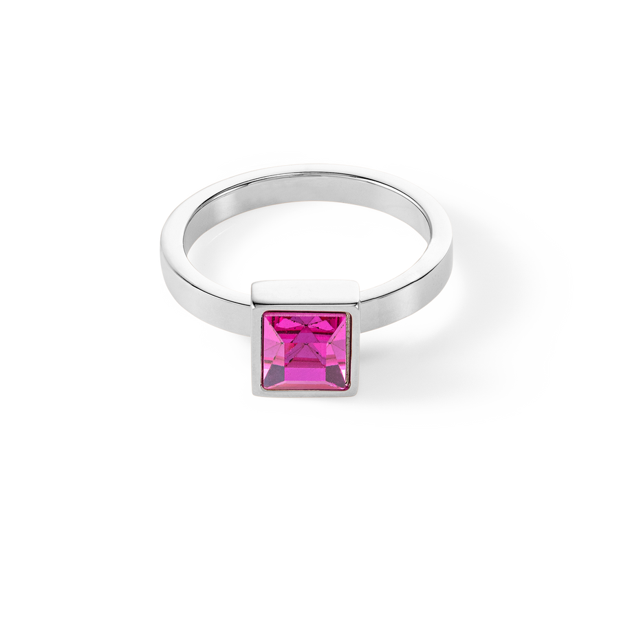Brilliant Square big ring silver pink