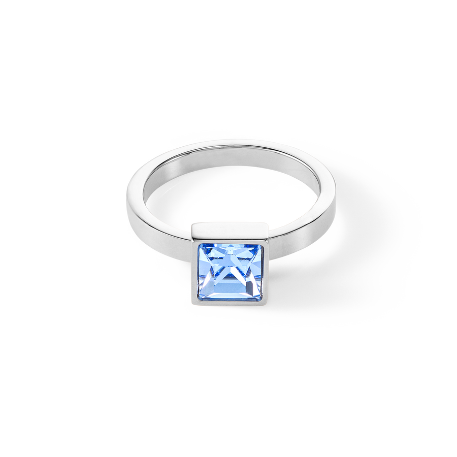 Brilliant Square big ring silver light blue