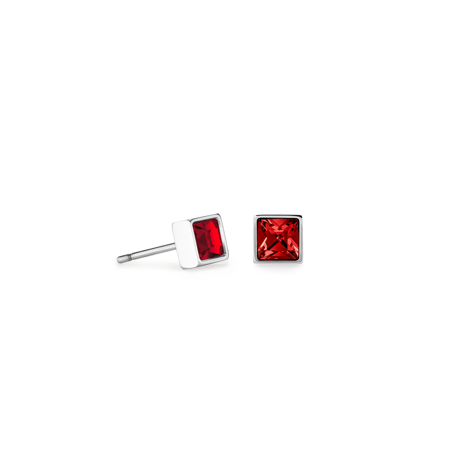 Brilliant Square small earrings silver red