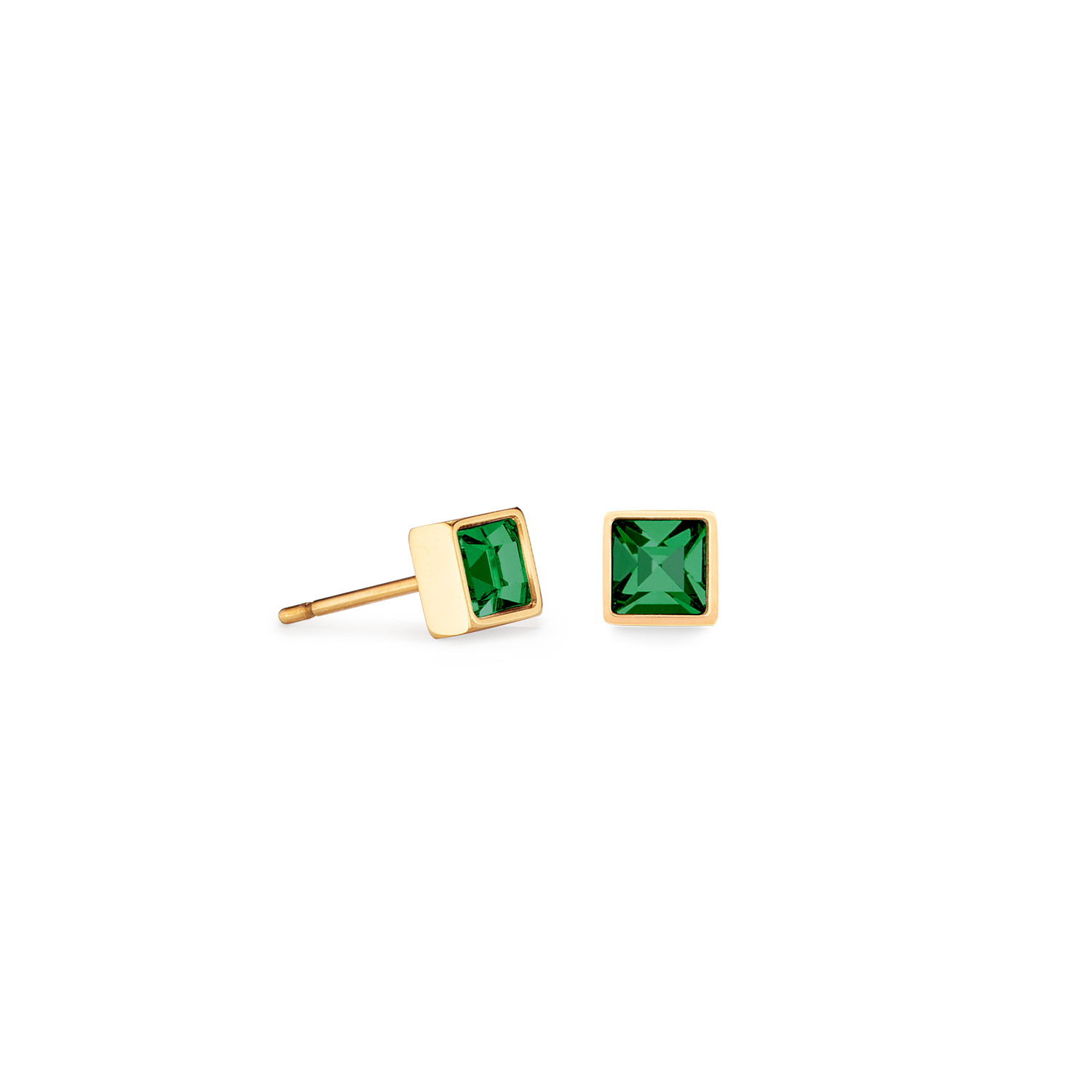 Brilliant Square small earrings gold dark green