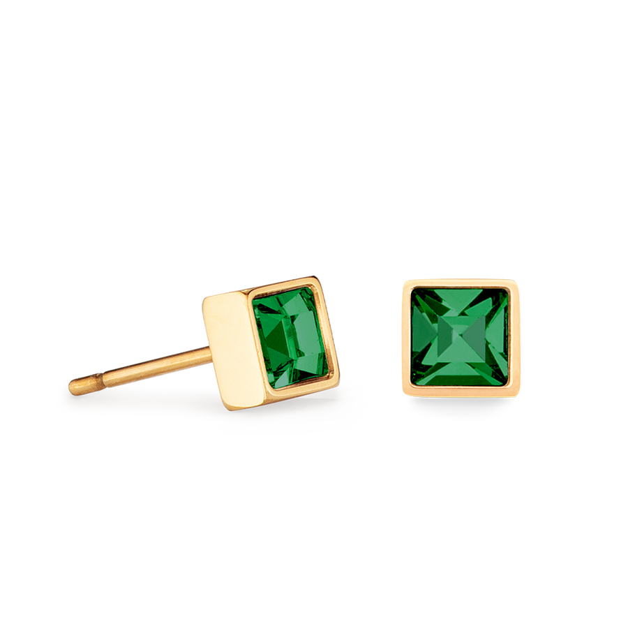 Brilliant Square small earrings gold dark green