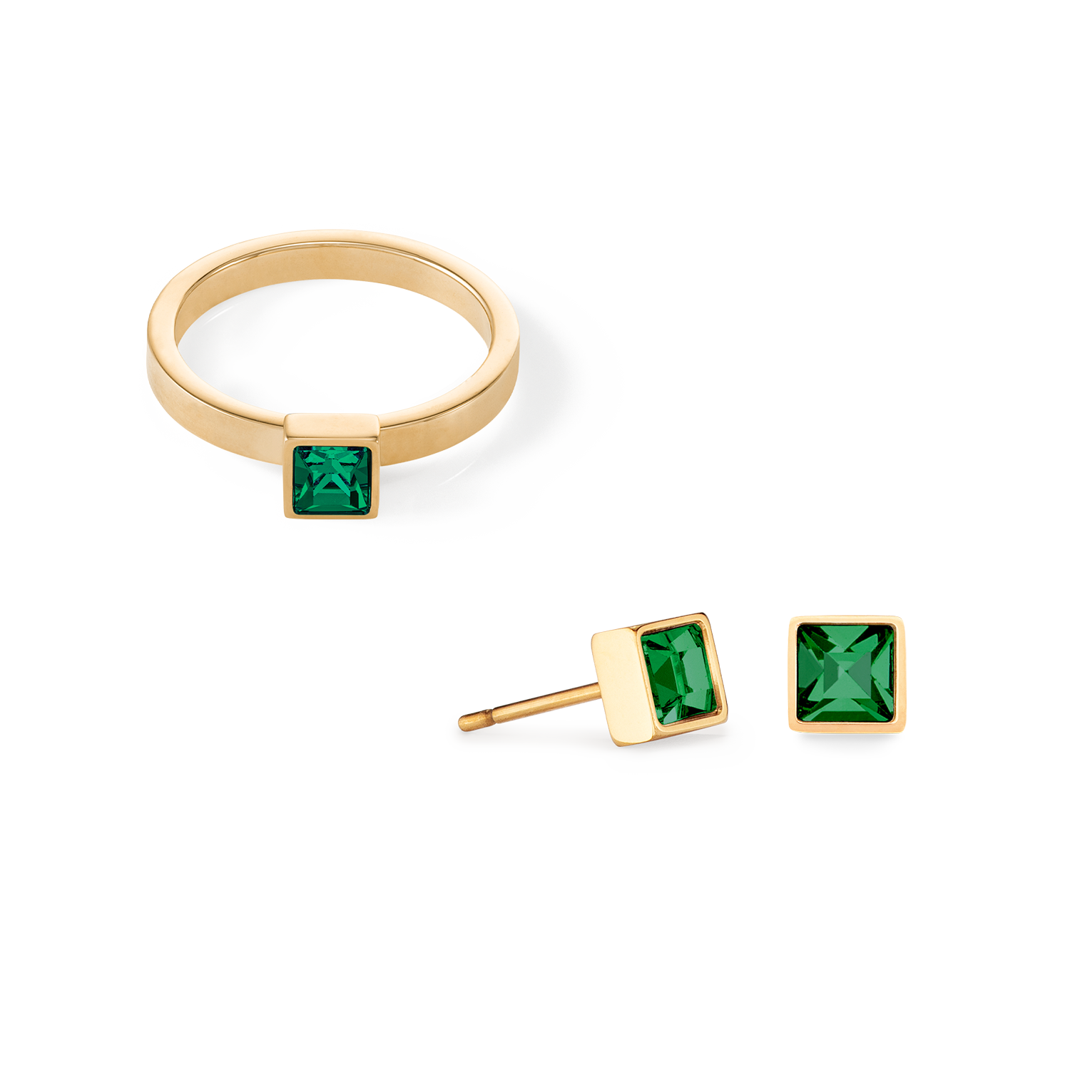 Brilliant Square small earrings gold dark green