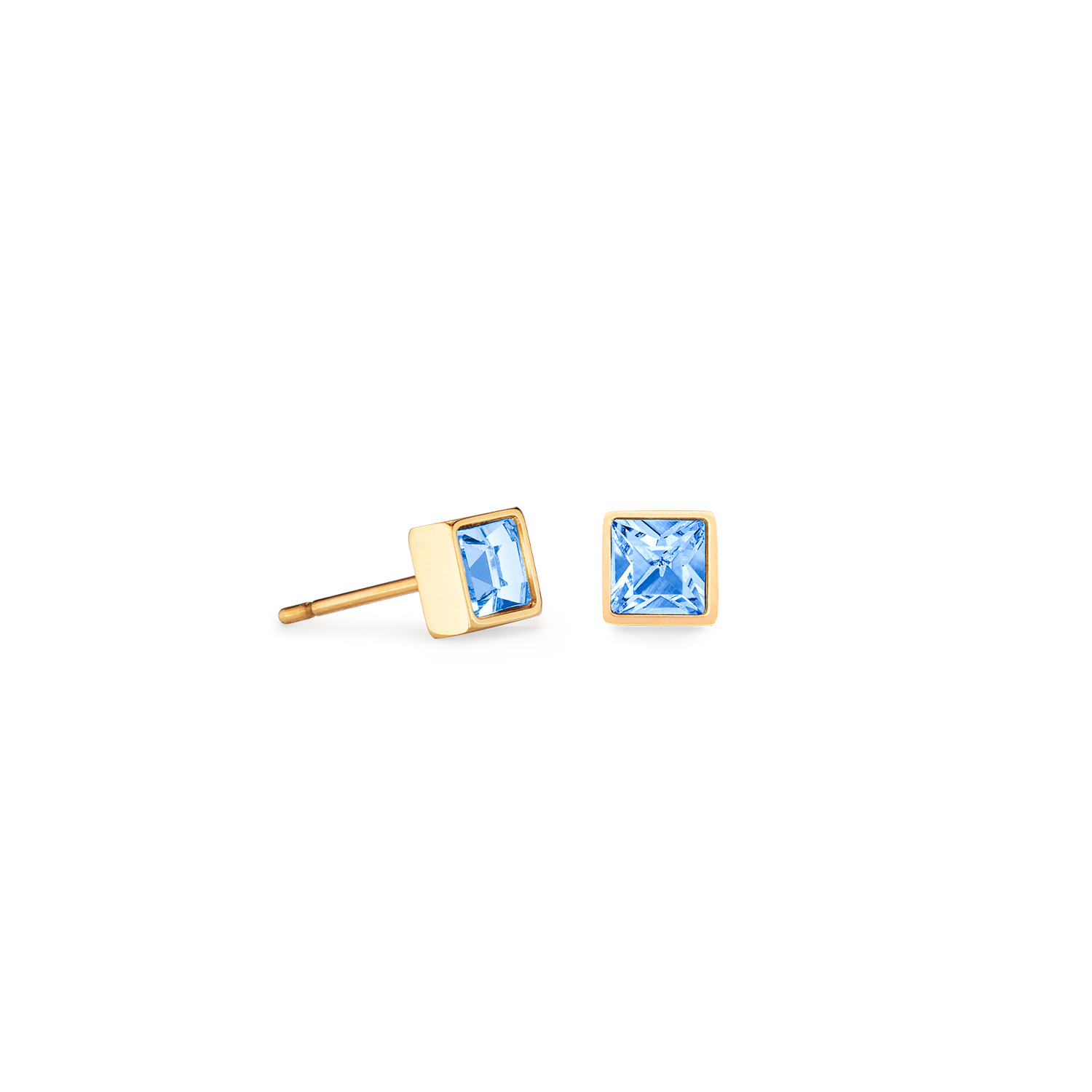 Brilliant Square small earrings gold pale blue