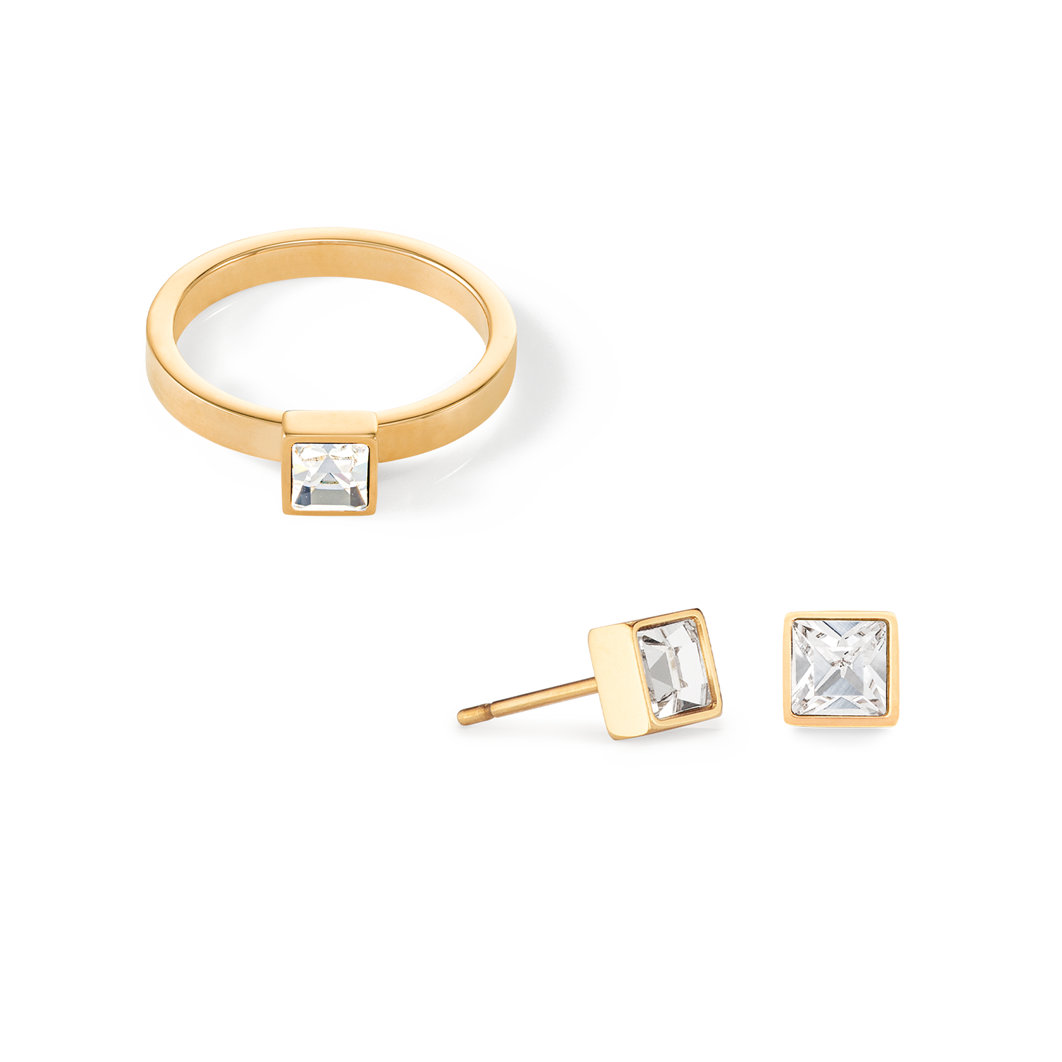 Brilliant Square small earrings gold crystal