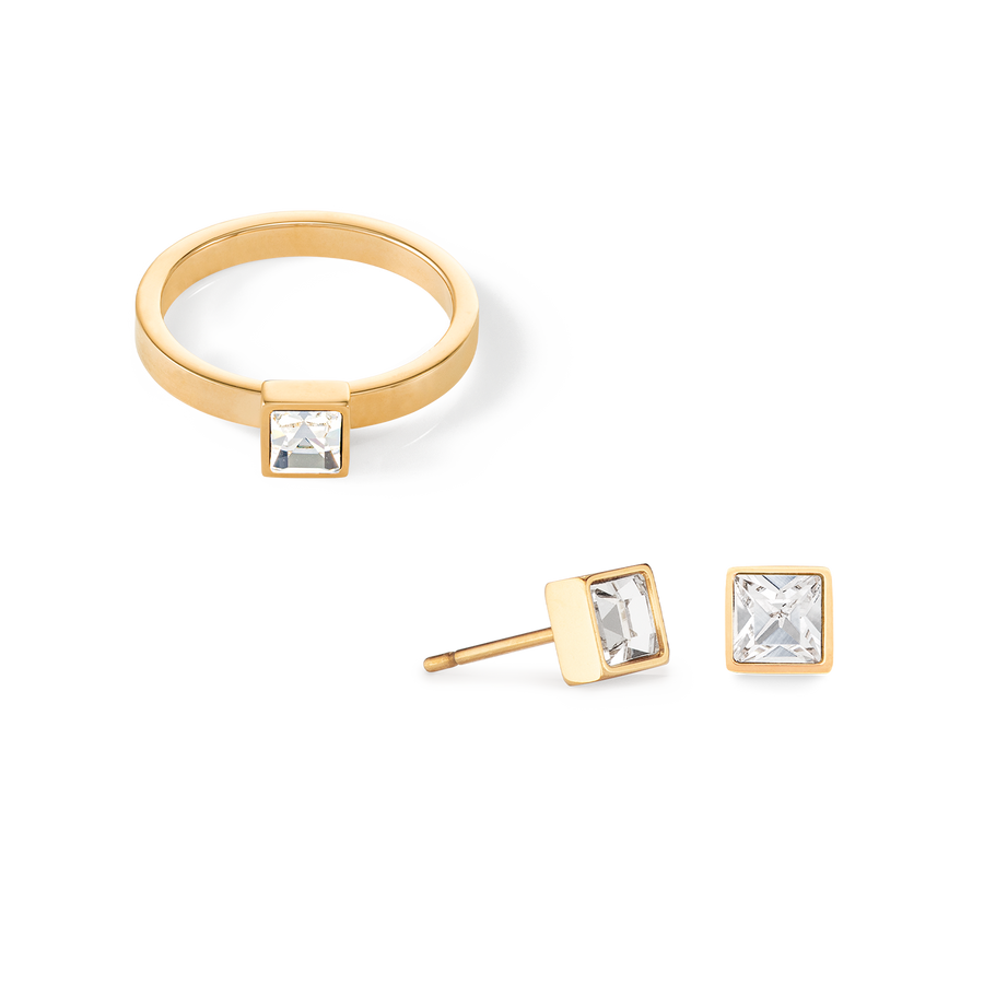 Brilliant Square small earrings gold crystal