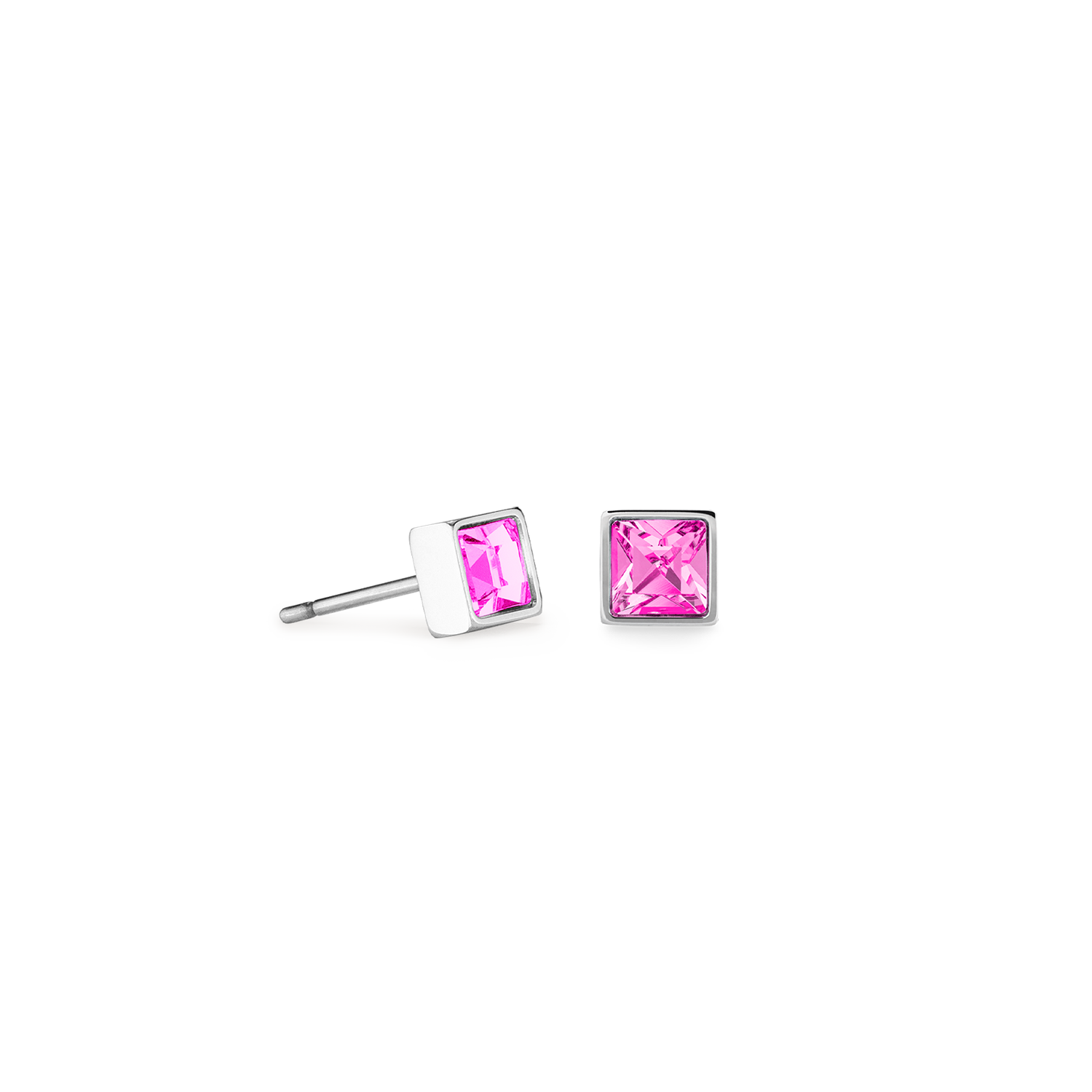 Brilliant Square small earrings silver pink