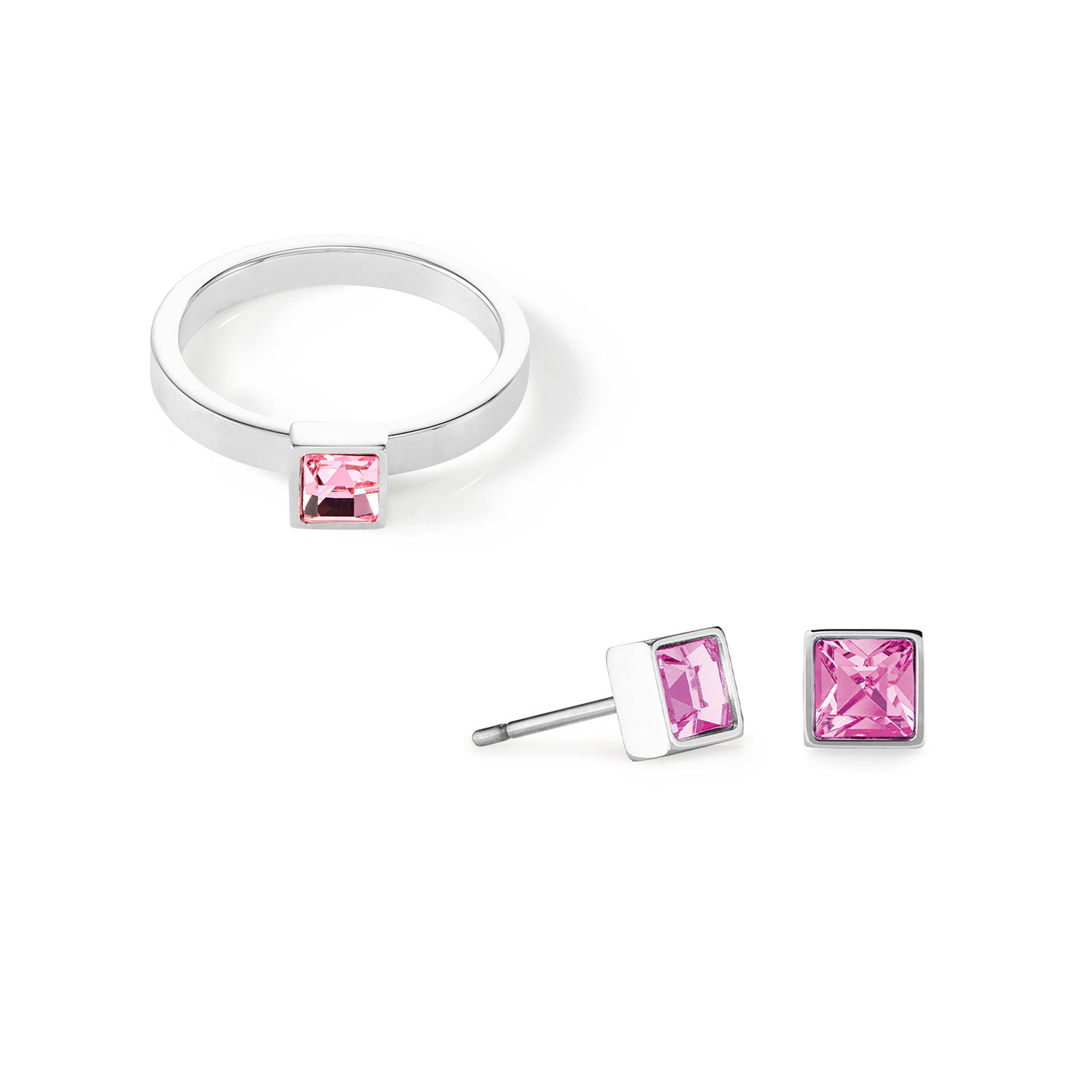 Brilliant Square small earrings silver pink