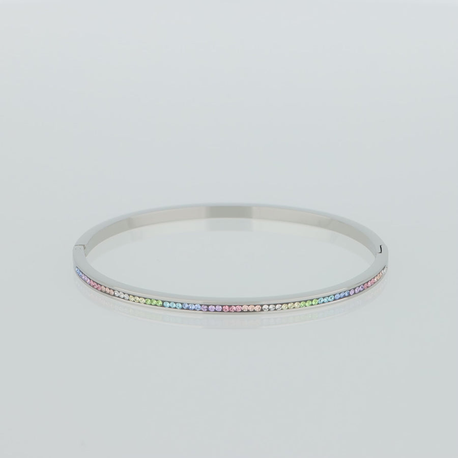 Bangle stainless steel & crystals pavé multicolour pastel