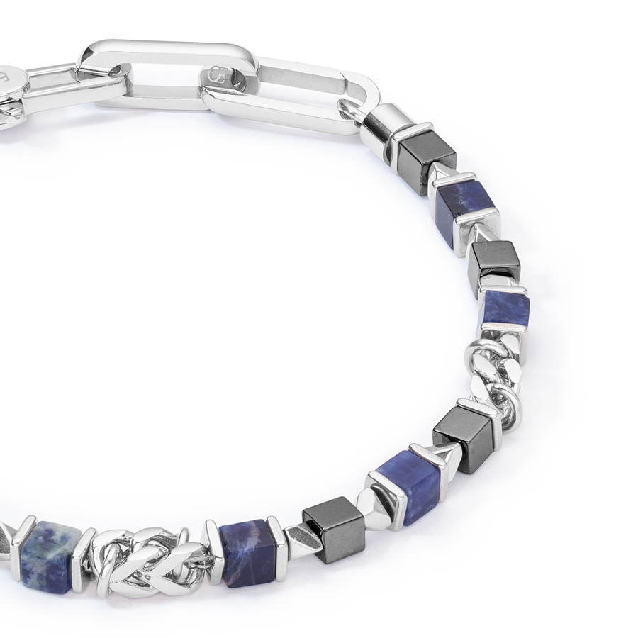 Unisex bracelet cubes & chain blue