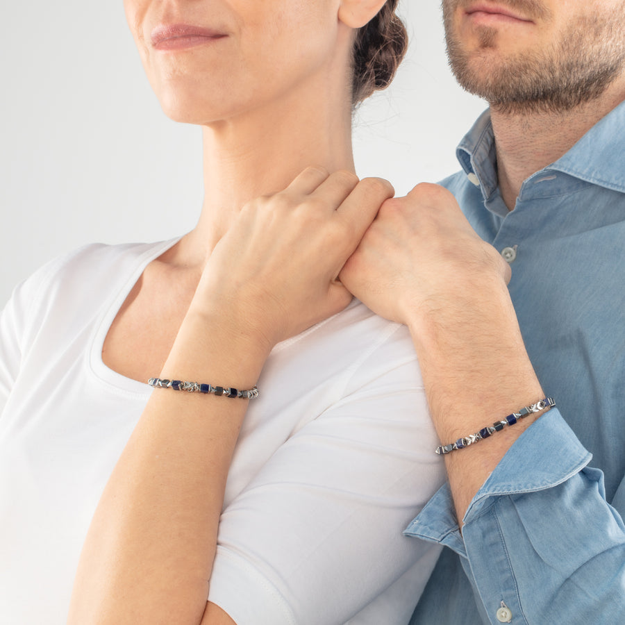 Unisex bracelet cubes & chain blue